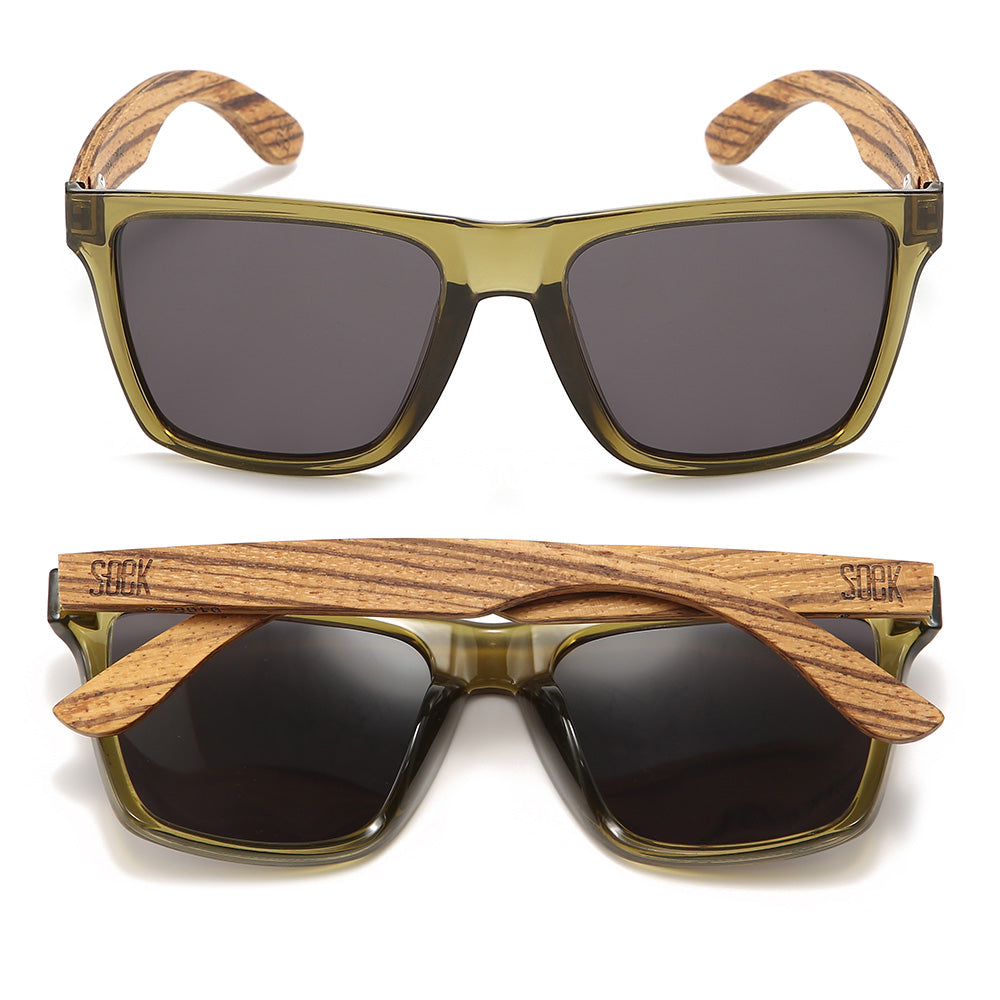Soek Dalton Sunglasses - Khaki Frame - Walnut Wooden Arms