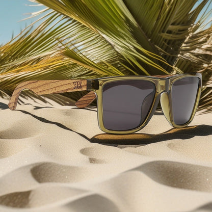 Soek Dalton Sunglasses - Khaki Frame - Walnut Wooden Arms