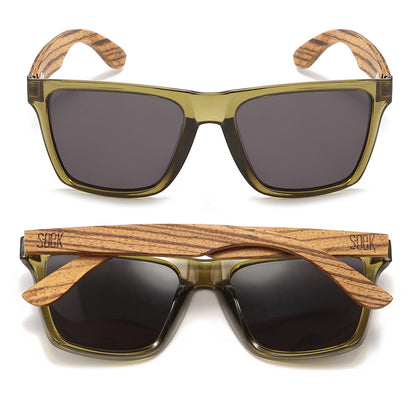 Soek Dalton Sunglasses - Khaki Frame - Walnut Wooden Arms