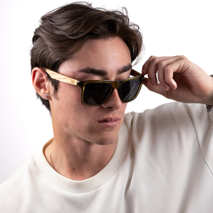 Soek Dalton Sunglasses - Khaki Frame - Walnut Wooden Arms