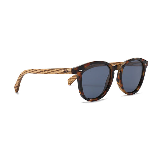 Soek Taine Tort Blue Lens Sunglasses - Tort Frame - Walnut Wooden Arms