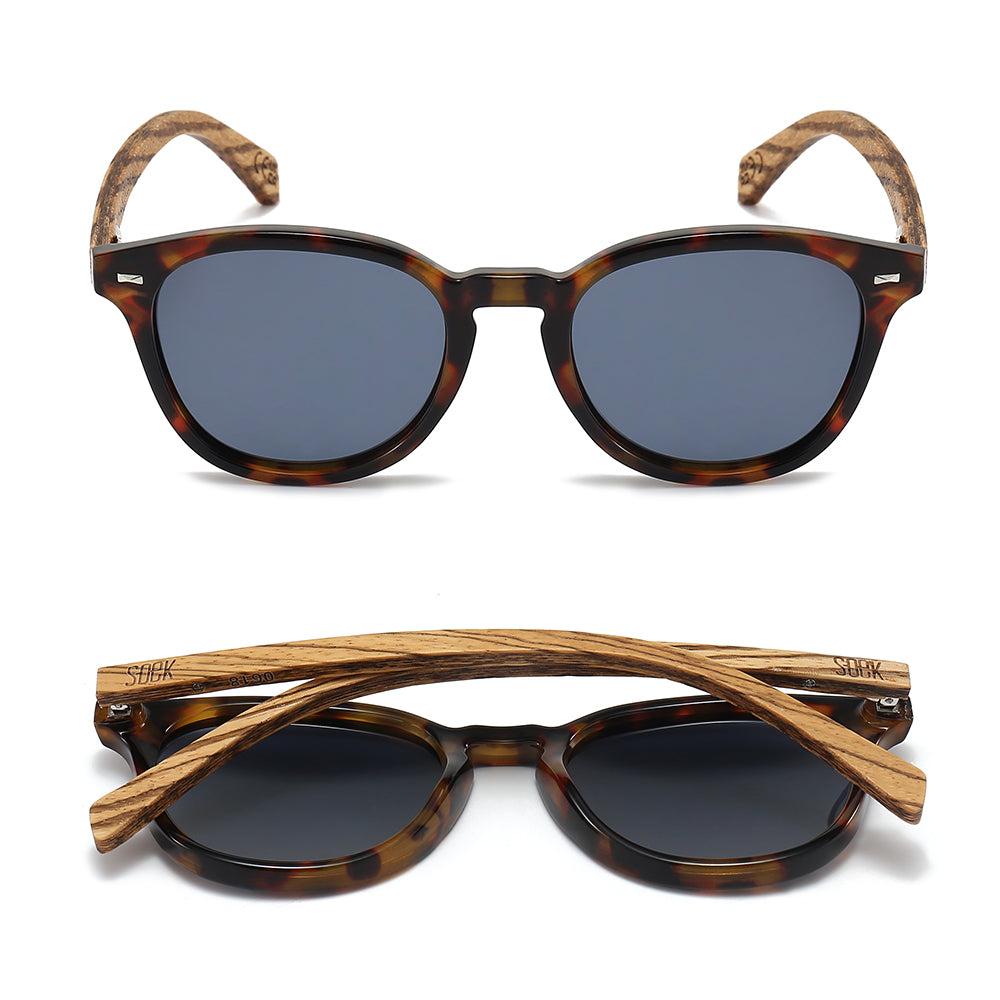 Soek Taine Tort Blue Lens Sunglasses - Tort Frame - Walnut Wooden Arms