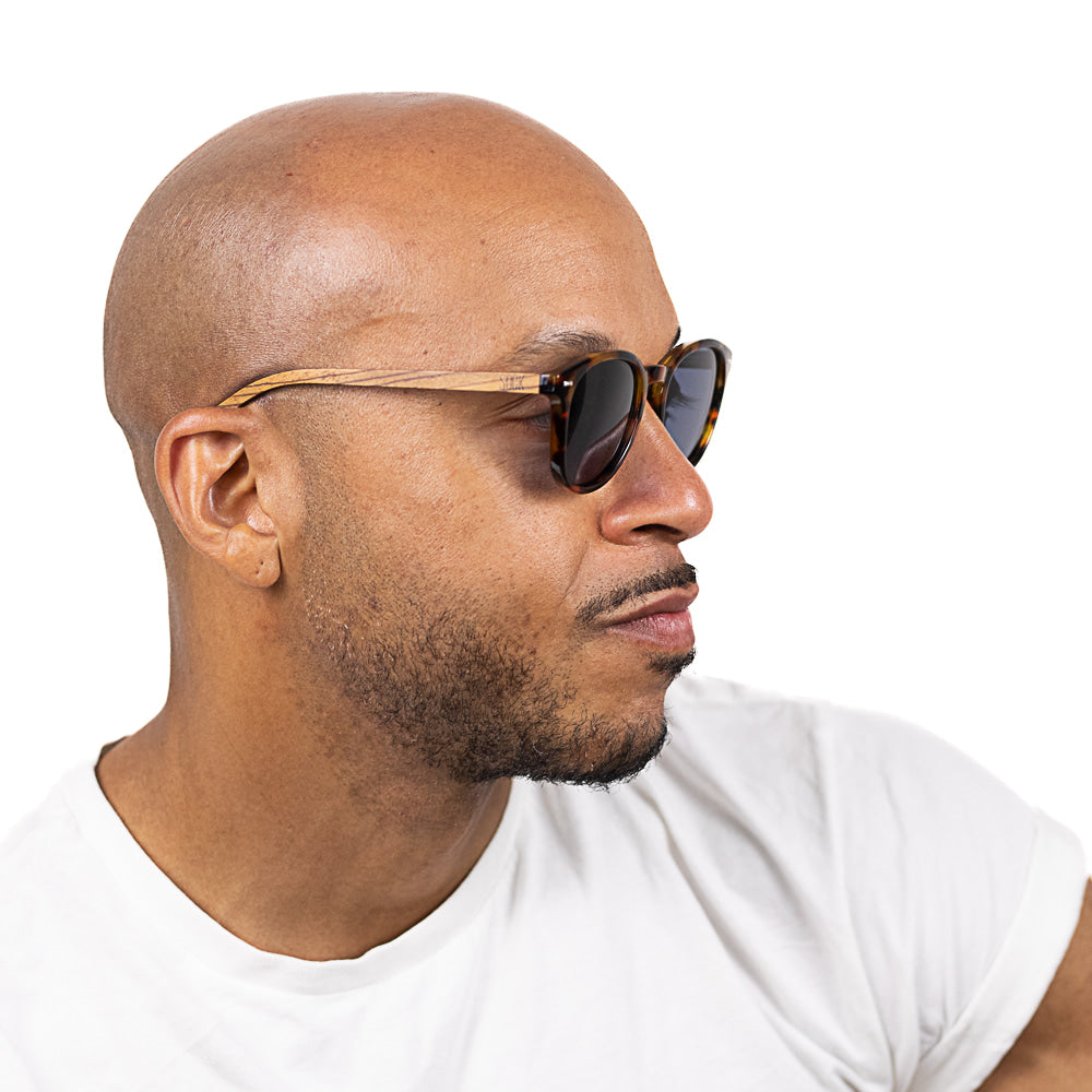 Soek Taine Tort Blue Lens Sunglasses - Tort Frame - Walnut Wooden Arms