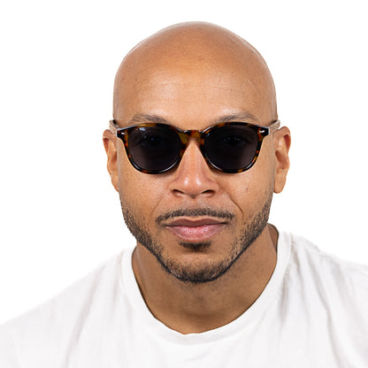 Soek Taine Tort Blue Lens Sunglasses - Tort Frame - Walnut Wooden Arms