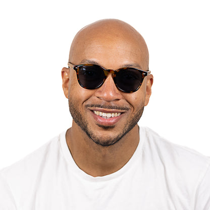 Soek Taine Tort Blue Lens Sunglasses - Tort Frame - Walnut Wooden Arms